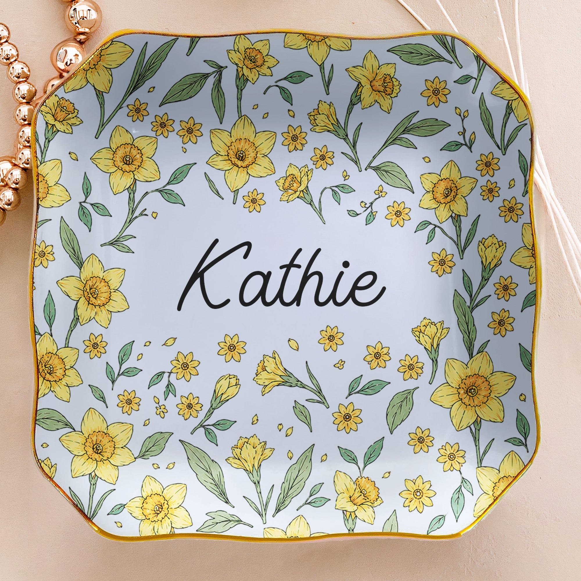 Vintage Birth Flower Wedding Bridesmaid Birthday Stocking - Personalized Jewelry Dish