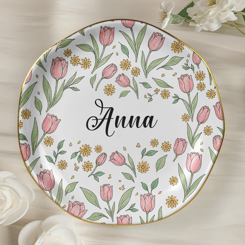 Vintage Birth Flower Wedding Bridesmaid Birthday Stocking - Personalized Jewelry Dish