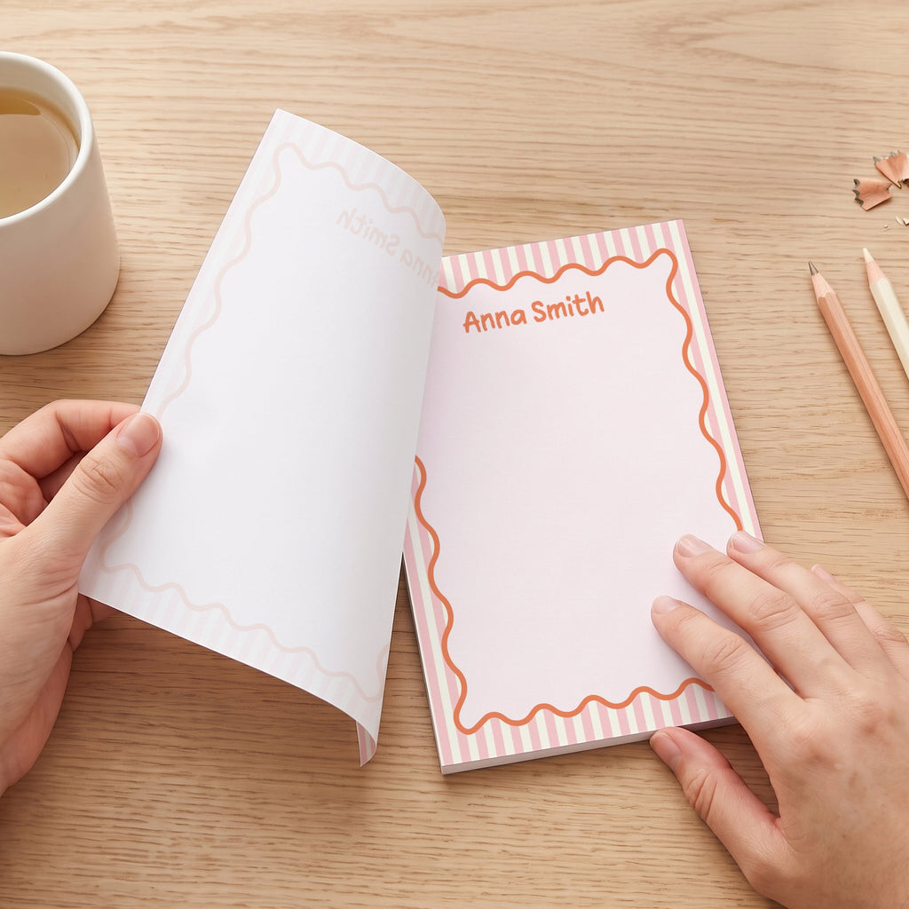 Wavy Border Custom Name For Coworker, Friends, Her - Personalized Notepad