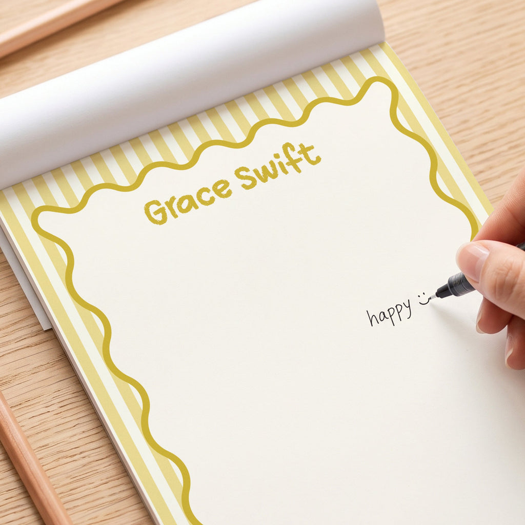 Wavy Border Custom Name For Coworker, Friends, Her - Personalized Notepad