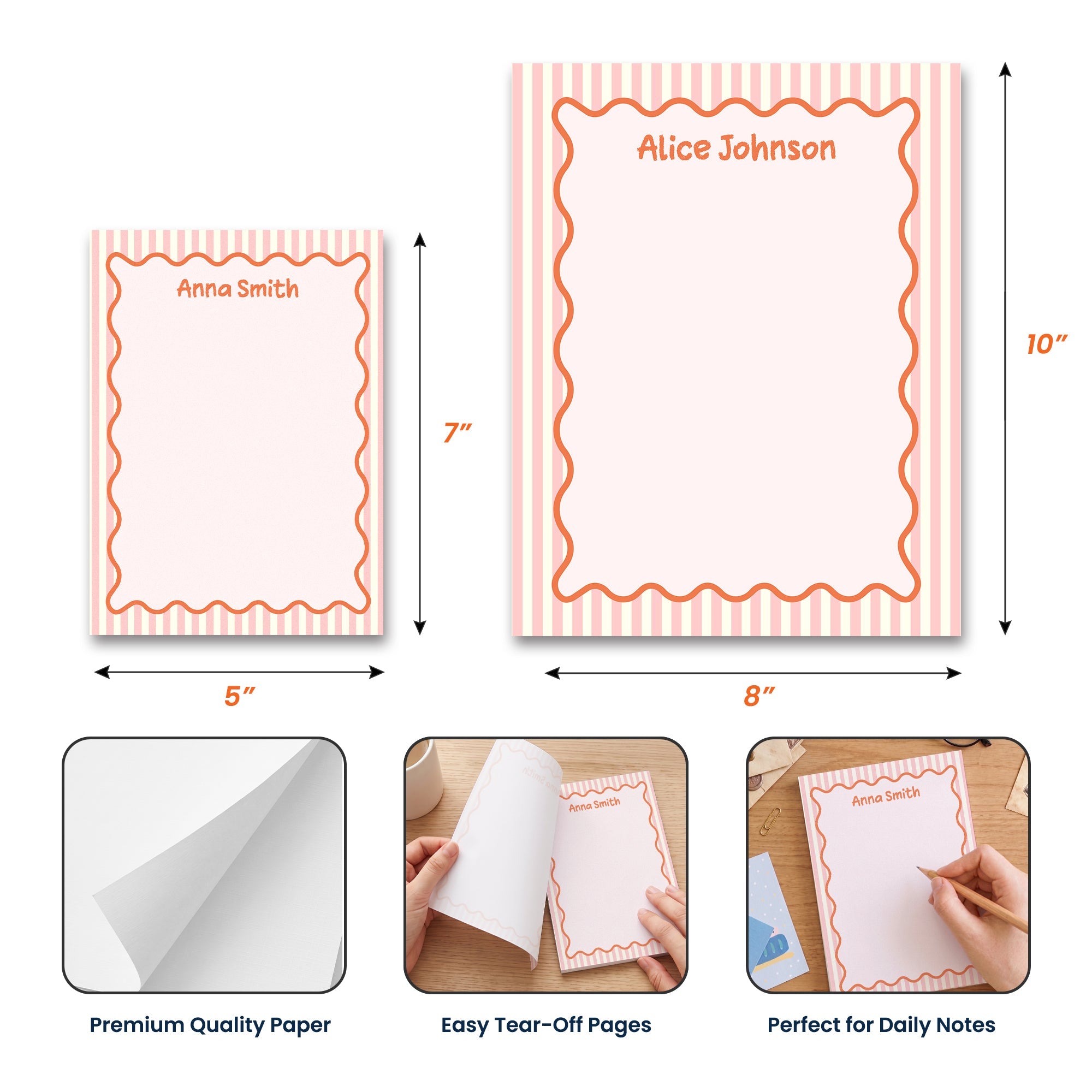 Wavy Border Custom Name For Coworker, Friends, Her - Personalized Notepad