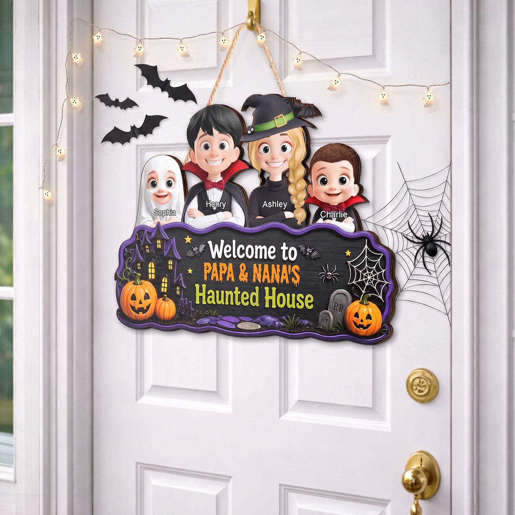 Welcome To Haunted House - Personalized Wood Sign