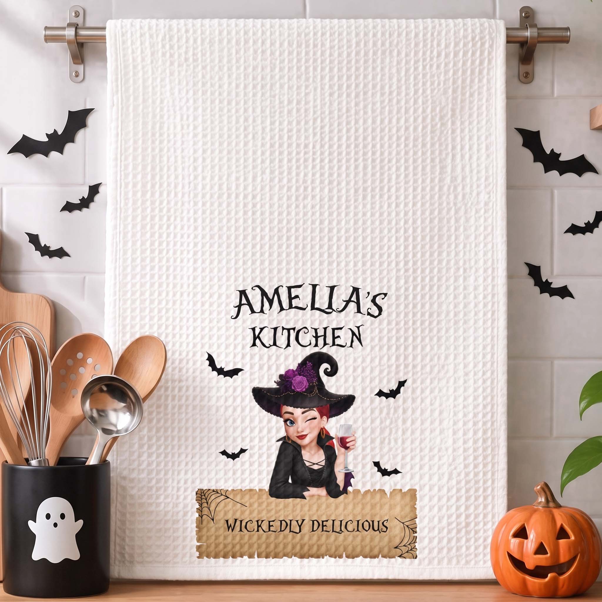 Wickedly Delicious Witch Kitchen Stirring Up Some Magic - Personalized Kitchen Towel