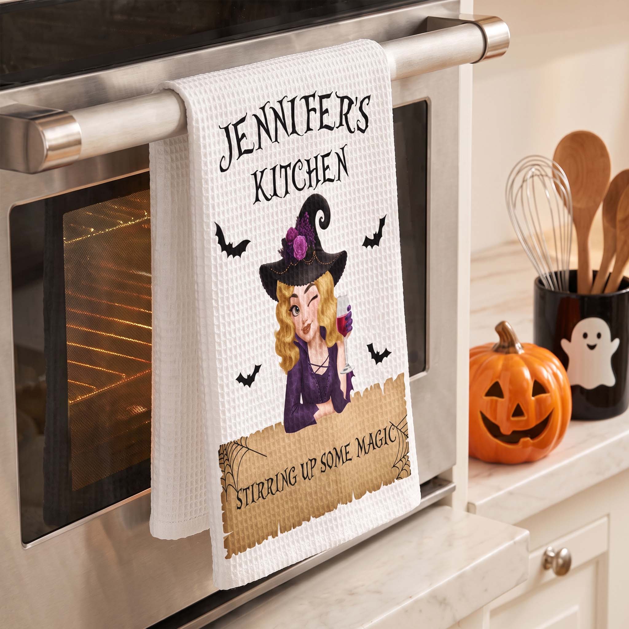 Wickedly Delicious Witch Kitchen Stirring Up Some Magic - Personalized Kitchen Towel