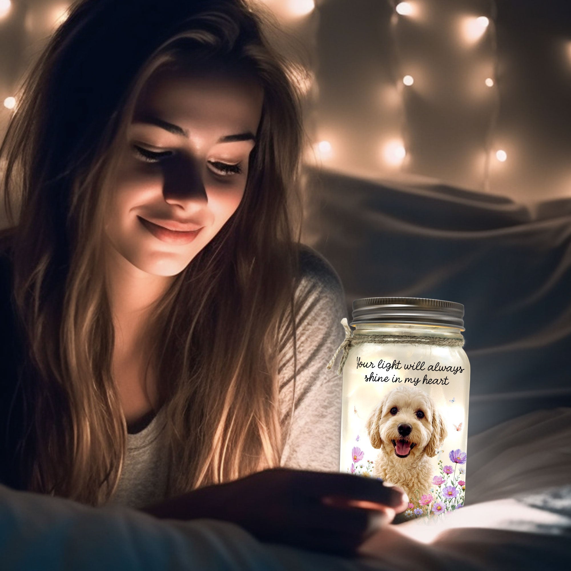 Your Light Will Always Shine In My Heart Pet Loss Gifts Custom Photo - Personalized Night Light