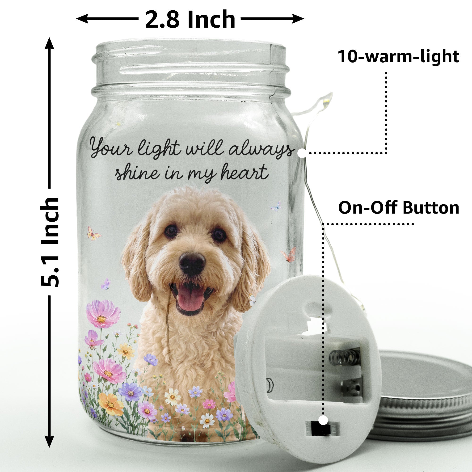 Your Light Will Always Shine In My Heart Pet Loss Gifts Custom Photo - Personalized Night Light